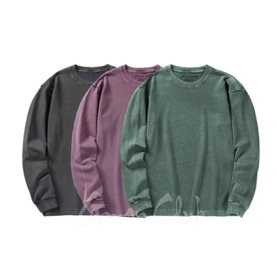 FotiGmanClub TEE恤男女 成衣染色复古水洗做旧纯棉打底圆领长袖