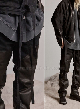 Gman高街 FOG ESSENTIALS 6th第六季拼牛皮真皮飘带直筒休闲长裤