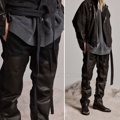 FotiGmanClub FOG ESSENTIALS 第六季拼牛皮真皮飘带直筒休闲长裤