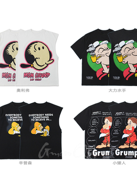 FotiGmanClub 美式高街卡通宽松圆领短袖TEE恤坎肩背心王嘉尔同款