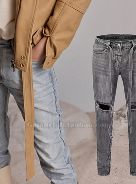 FotiGmanClub FOG ESSENTIALS 第六季赤耳破洞飘带拉链直脚牛仔裤