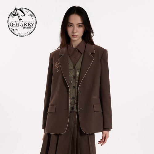 D-HARRY/迪哈利2026秋季新款女咖啡色上衣西装外套DH263A91800A