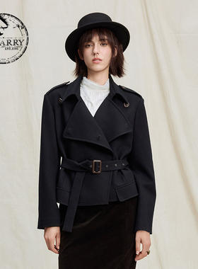 D-HARRY/迪哈利2025冬季新款宽松羊毛黑色短款大衣DH254F90779B