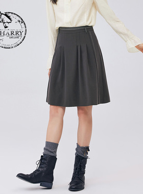 D-HARRY/迪哈利新款复古文艺百搭灰色短裙DH233M96515D
