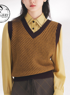 D-HARRY/迪哈利春秋新款时尚格子斜纹提花毛织马甲DH241C96970D