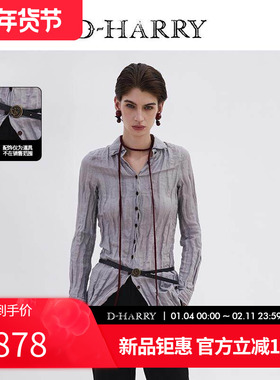 D-HARRY/迪哈利2025春秋新款复古百搭灰紫色长袖衬衫DH251D97626D