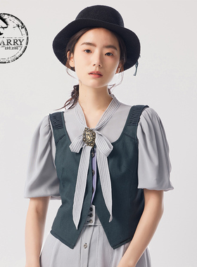 D-HARRY/迪哈利夏新款复古百搭收腰墨绿色马甲DH242Q97101D