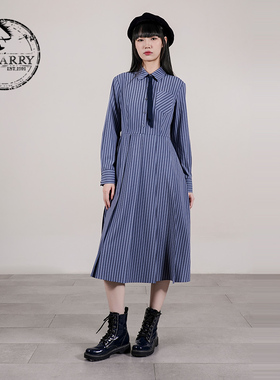 D-HARRY/迪哈利2025秋季新款学院蓝色格纹长袖连衣裙DH253J90716T