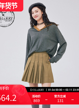 D-HARRY/迪哈利新款复古休闲简约灰色套头毛织DH233C96521D