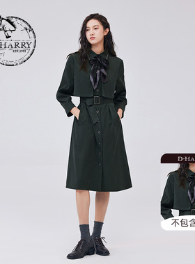 D-HARRY/迪哈利新款复古优雅通勤深绿色连衣裙DH233J96328D