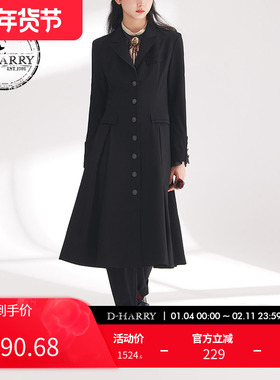 D-HARRY/迪哈利春秋新款复古保暖百搭黑色长款外套DH241A96885D