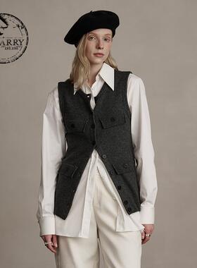 D-HARRY/迪哈利冬新款英伦百搭保暖深灰毛织马甲DH244C97901D