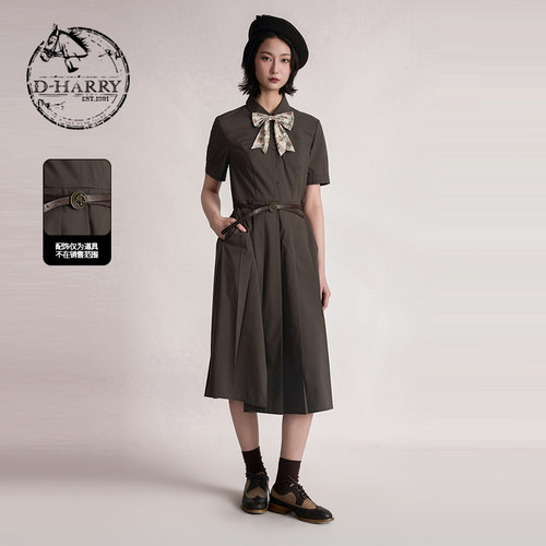 D-HARRY/迪哈利2026夏季新款女通勤咖啡色短袖连衣裙DH262J91526C