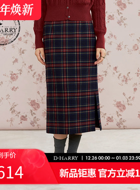 【明星同款】D-HARRY/迪哈利2025秋开叉红色格纹半裙DH253M90689B