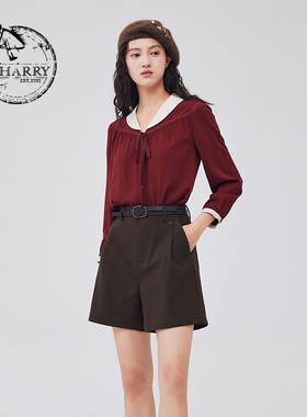 D-HARRY/迪哈利新款复古文艺风红色长袖衬衫DH233D96355D