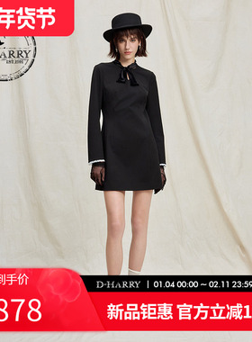D-HARRY/迪哈利2025冬季新款精致收腰黑色长袖连衣裙DH254J90777B