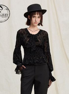 D-HARRY/迪哈利2025冬季新款收腰V领黑色上衣单衣DH254R90776B