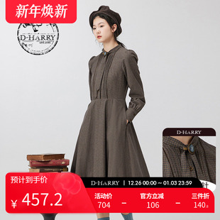 复古显瘦通勤格子连衣裙DH234J96722D 迪哈利新款 HARRY