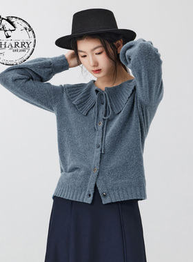 D-HARRY/迪哈利新款复古学院蓝灰色毛织开衫DH233C96558D