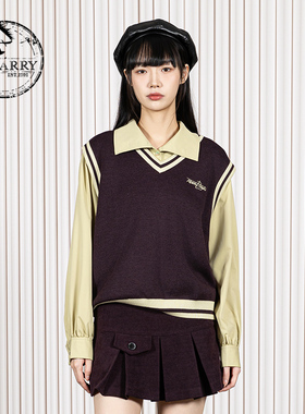 D-HARRY/迪哈利2025冬季新款学院风百搭紫色毛织马甲DH254C62906T