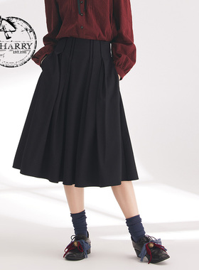 【明星同款】D-HARRY/迪哈利春秋复古深灰A字长裙DH241M96871D