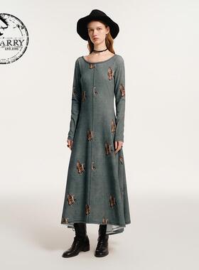 D-HARRY/迪哈利新款时尚通勤印花长袖连衣裙DH243J97589D