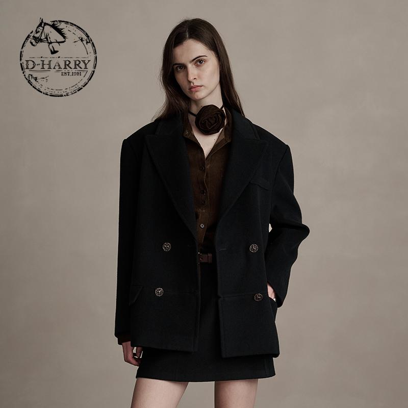 D-HARRY/迪哈利黑色羊毛短款外套
