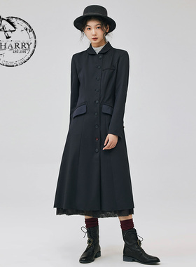 D-HARRY/迪哈利新款复古修身显瘦深灰连衣裙DH233J96533D