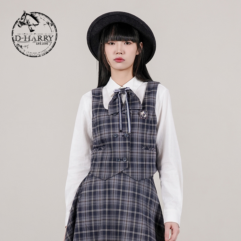 D-HARRY/迪哈利学院百搭格纹马甲
