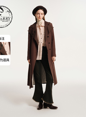 D-HARRY/迪哈利新款百搭咖色大翻领长款风衣DH243K97599D