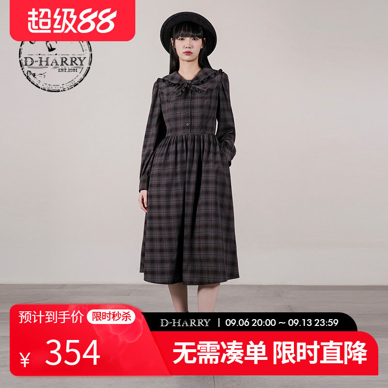 D-HARRY/迪哈利格纹长袖连衣裙图片