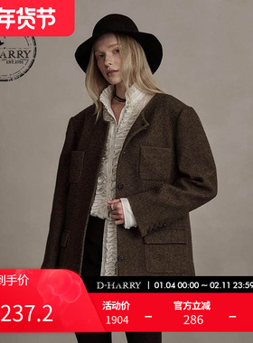 【明星同款】D-HARRY/迪哈利冬新款圆领咖色大衣DH244F97869D