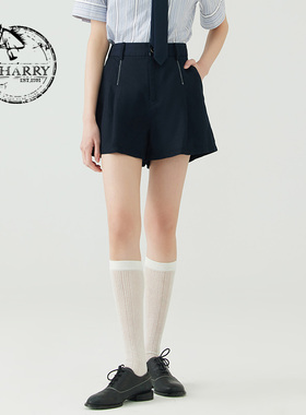 D-HARRY/迪哈利夏季新款复古休闲A字藏青色短裤DH232L96219D