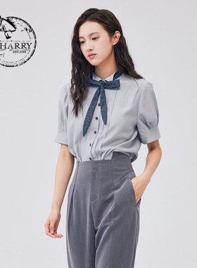 D-HARRY/迪哈利新款复古休闲通勤灰色短袖衬衫DH233D96303D