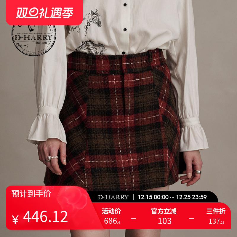 D-HARRY/迪哈利格纹半裙小A短裙