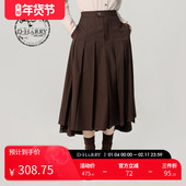 迪哈利咖色长裙女春秋新款 HARRY 复古优雅a字伞裙DH231M95933D