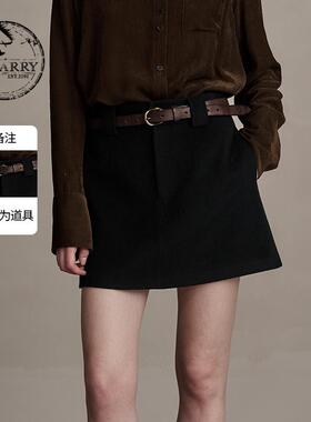 D-HARRY/迪哈利新款优雅简约百搭黑色A字短裙DH244M97798D