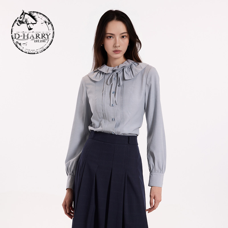 D-HARRY/迪哈利2026秋季新款女通勤灰蓝色长袖衬衫DH263D91852B