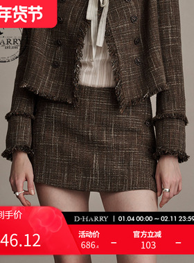 D-HARRY/迪哈利新款复古百搭花咖色A字短裙裤DH244L97856D