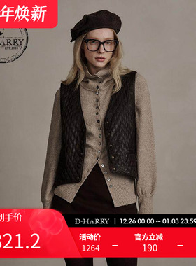 D-HARRY/迪哈利冬新款简约羊皮革深咖色真皮马甲DH244I97816D