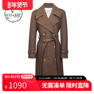 D-HARRY/迪哈利2025冬季新款复古羊毛咖色毛呢大衣DH254F91015T