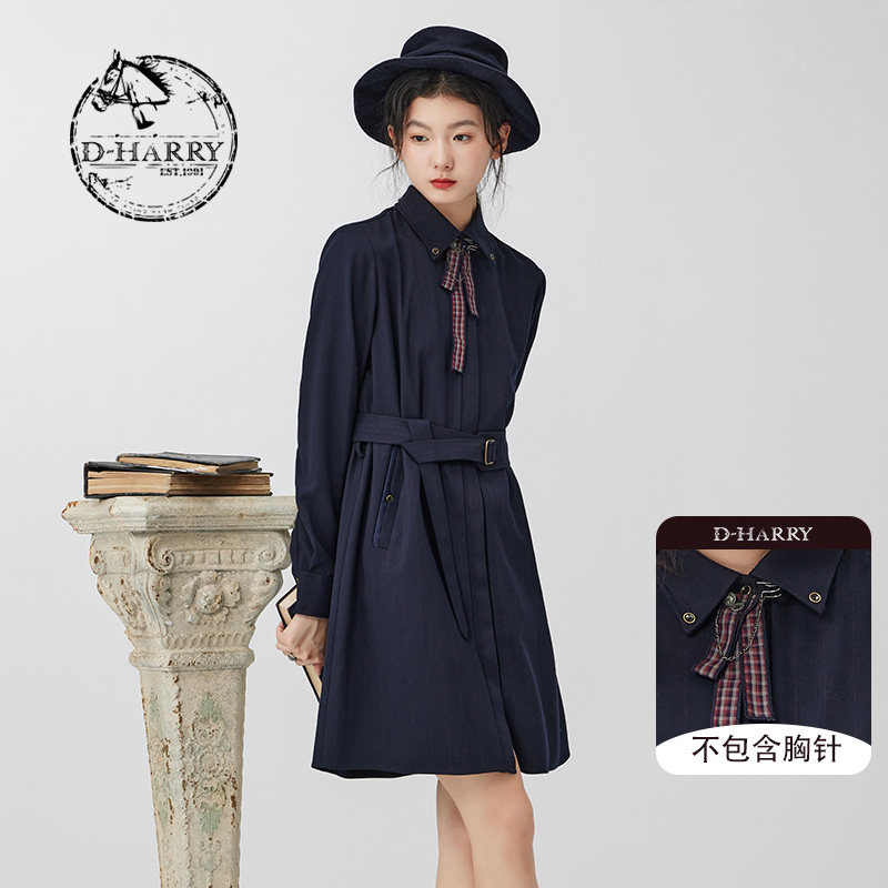 D-HARRY/迪哈利新款复古显瘦藏青色连衣裙DH234J96778D