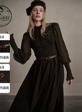 D-HARRY/迪哈利新款百搭蕾丝拼接咖绿色连衣裙DH244J97865D