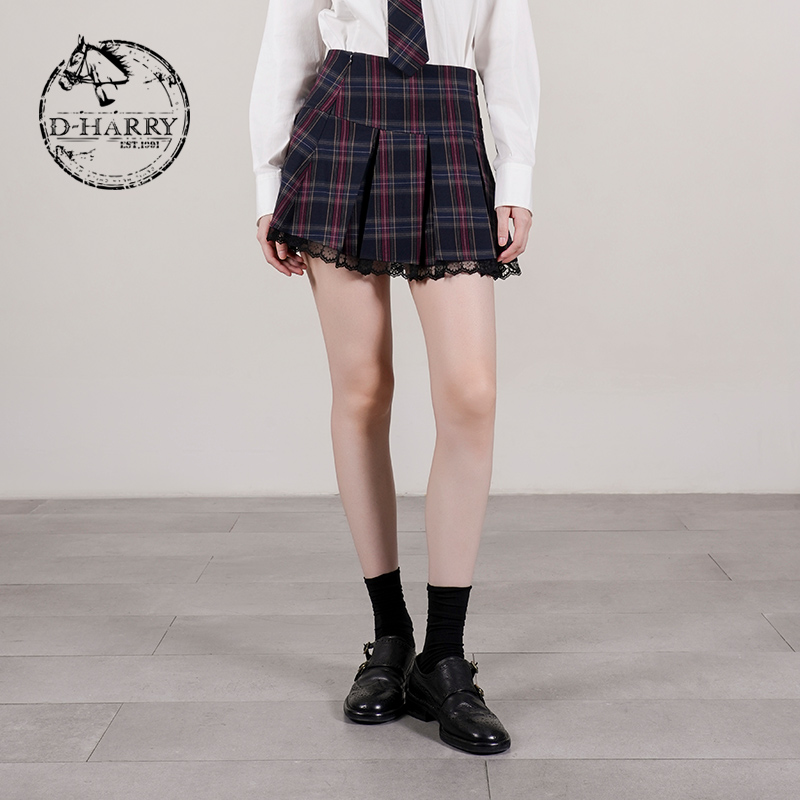 D-HARRY/迪哈利蕾丝红黑格纹短裙