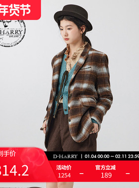 D-HARRY/迪哈利冬新款复古通勤羊毛格纹西装外套DH234A96729D