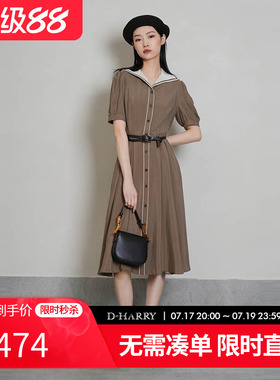 D-HARRY/迪哈利24新品收腰修身复古短袖连衣裙女DH242J97332T