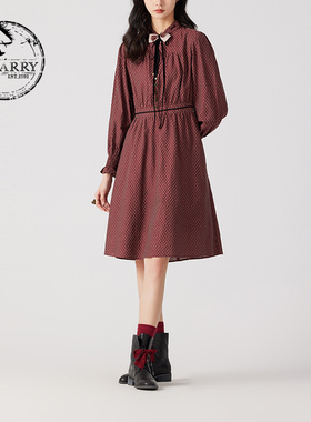 D-HARRY/迪哈利春秋新款复古百搭红色格子连衣裙DH241J96982D