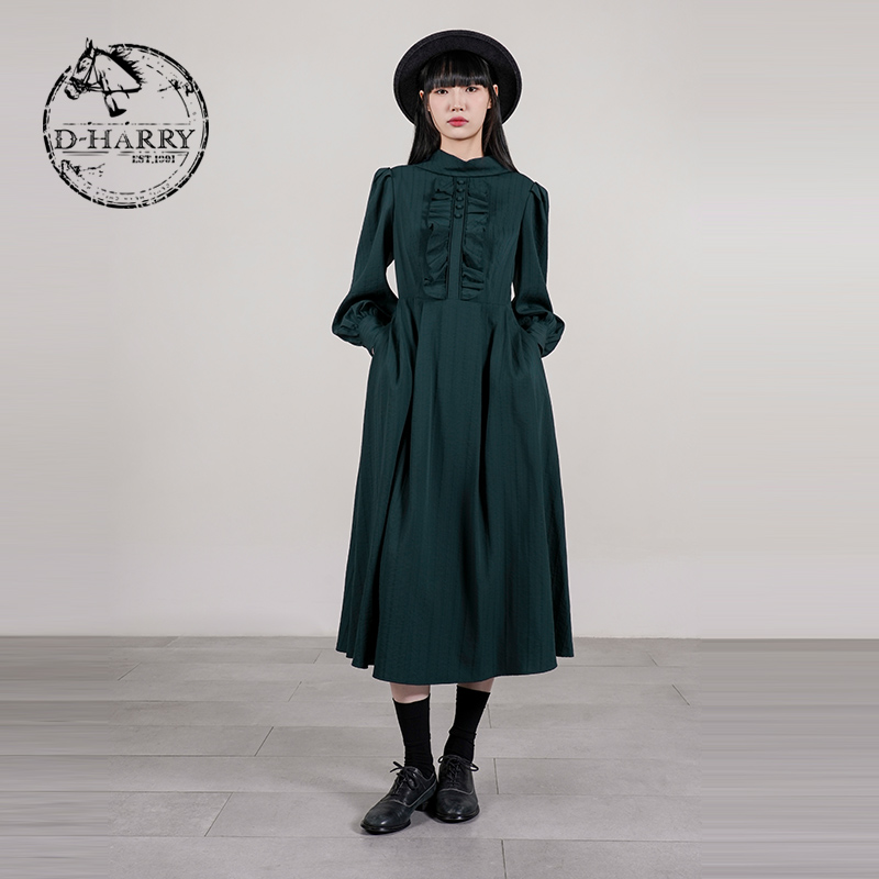 D-HARRY/迪哈利墨绿色长袖连衣裙
