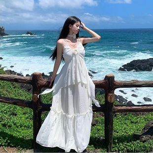 度假风吊带裙夏季 复古沙滩长裙 新款 甜美温柔拍照出片长裙别致法式