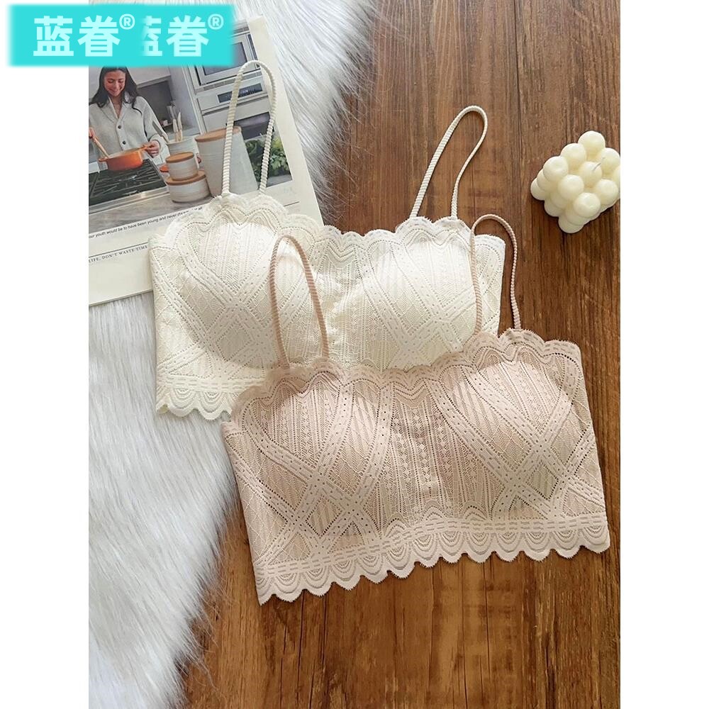 蕾丝抹胸防走光美背内衣女短款百搭细肩带免穿文胸一体裹胸罩吊带
